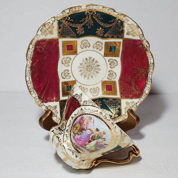 Prov Saxe ES Erdmann Schlegelmilch Teacup and Saucer Muses and Cherub Vintage - Picture 1 of 10